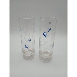 2 Courvoisier 6 Oz Cognac High Ball Rocks Drinking Glasses Blue CV Logo